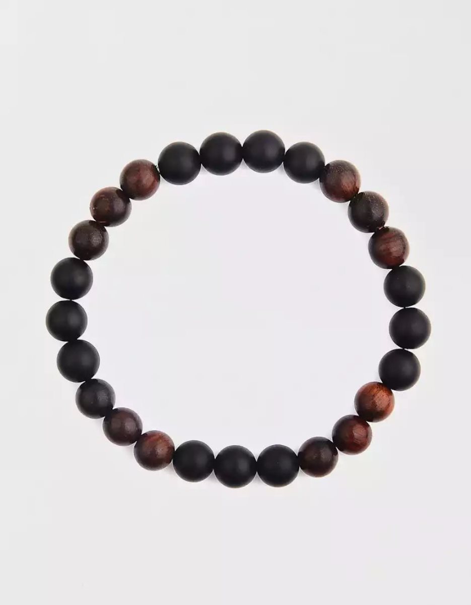 Bijoux American Eagle Matte Onyx Red Sandalwood Beaded Bracelet Marron Foncé Homme | IJC-67056399